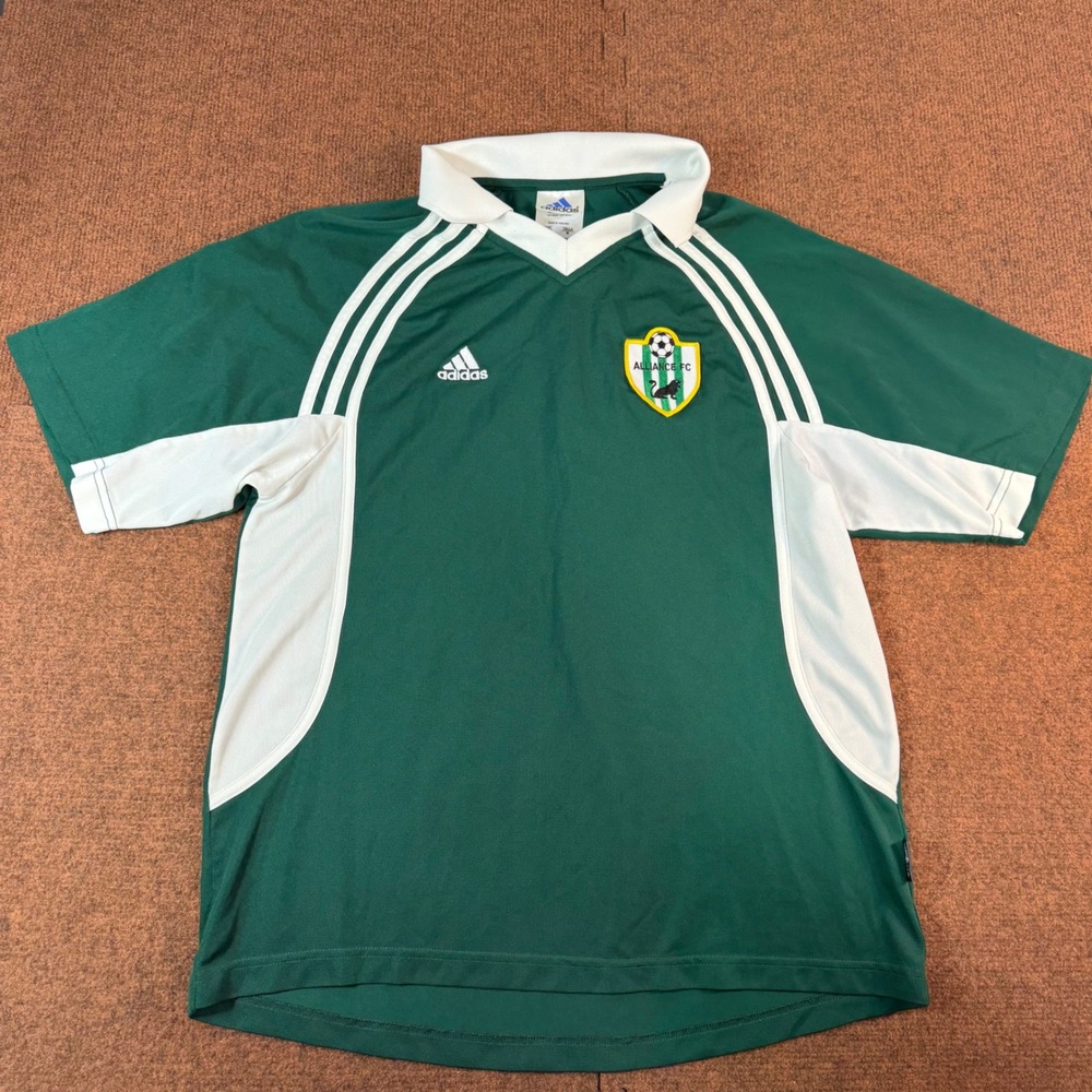 Adidas Alliance FC Soccer Jersey Mens Medium Green White 3 Stripe #8 712740 2001